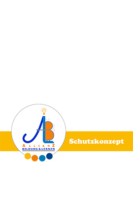 Deckblatt Schutzkonzept: Logo Allianz Bildung und Lernen mit Schriftzug ‚Schutzkonzept‘ auf weißem Hintergrund